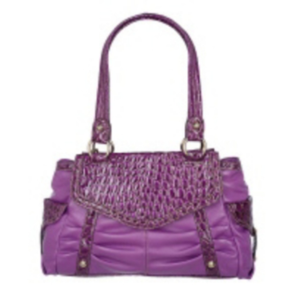 Kathy Van Zeeland Nappa & Croco Handbag - Picture 2 of 6